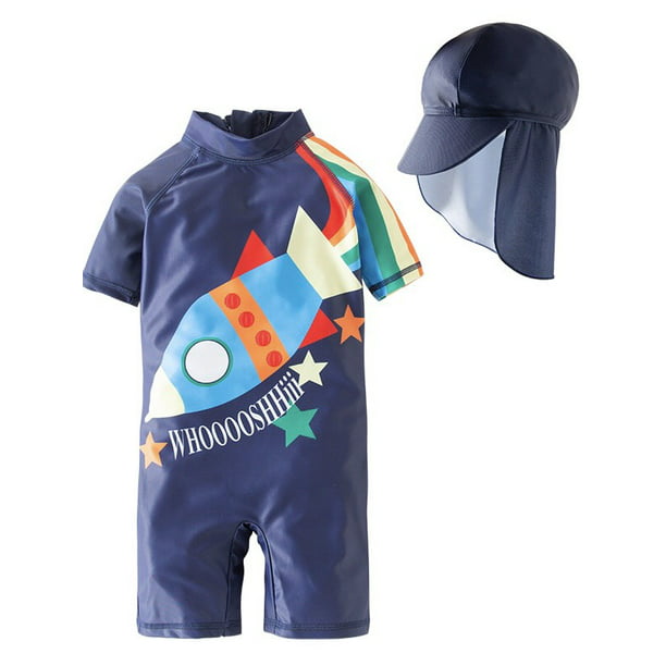 Baby Toddler Boys Two Piece Rash Guard Swimsuits Kids Short Sleeve Sunsuit Swimwear Sets with Hat UPF 50 Blue Shark 